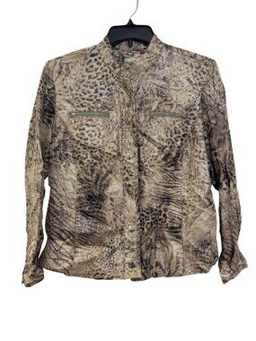 Chicos Metallic Animal Print Button-Up Jacket With Zipper Details Size S